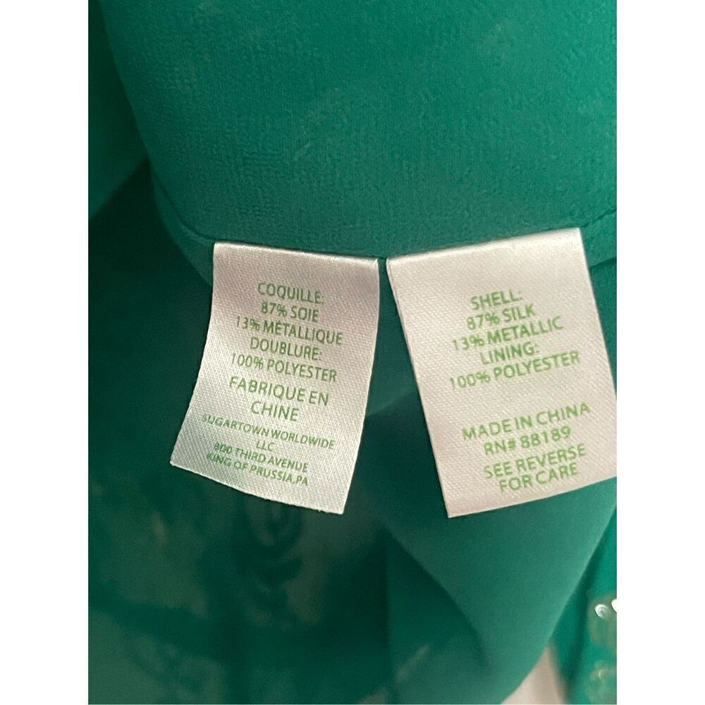 Lilly Pulitzer Miriam Silk Blouse Salty Waves Emerald Green Gold Metallic Size M - Picture 4 of 7